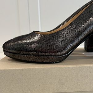 6.5 M 3” Heels Platform Pumps Clarks Kelda Hope Metallic